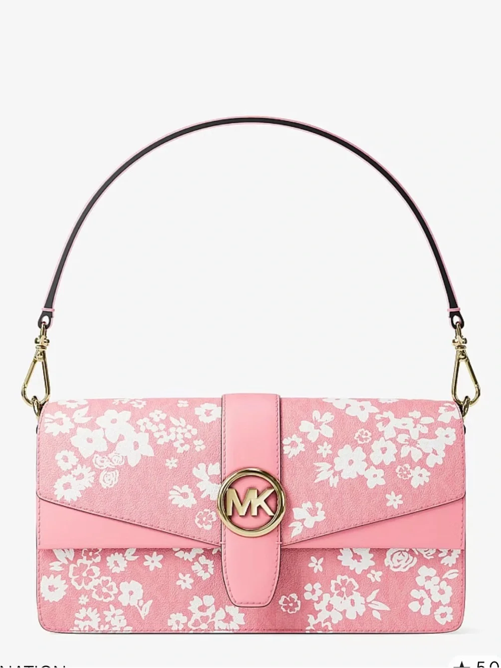 MICHAEL KORS Greenwich Md Printed Signature Logo Convertible Shoulder Carnation